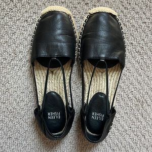 Eileen Fisher Lee d'Orsay Espadrille Black Leather Sz 7.5